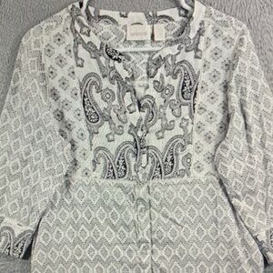 Chico's Pale Blue & White Paisley Tie-Neck Tunic